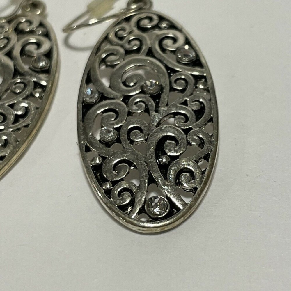 Silver Tone Openwork Scroll Dangle Hook Earrings … - image 4